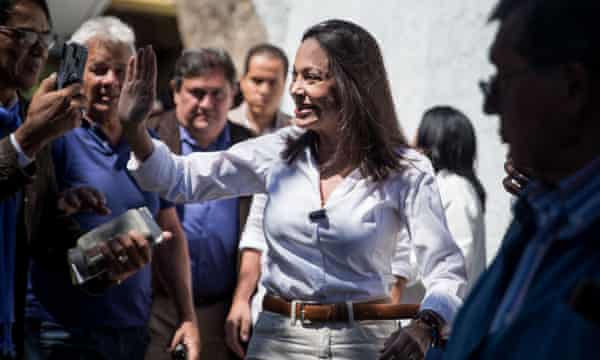 Venezuelan opposition leader Maria Corina Machado greets her followers during a rally in Caracas in January.