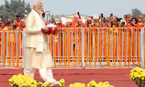 India’s prime minister Narendra Modi carries an offering to officially consecrate the Ram temple in Ayodhya in India’s Uttar Pradesh state in January.