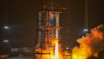 A Long March 2C lifts off in the dark from LC-3 at Xichang carrying the Yaogan-30 (07) group of satellites.