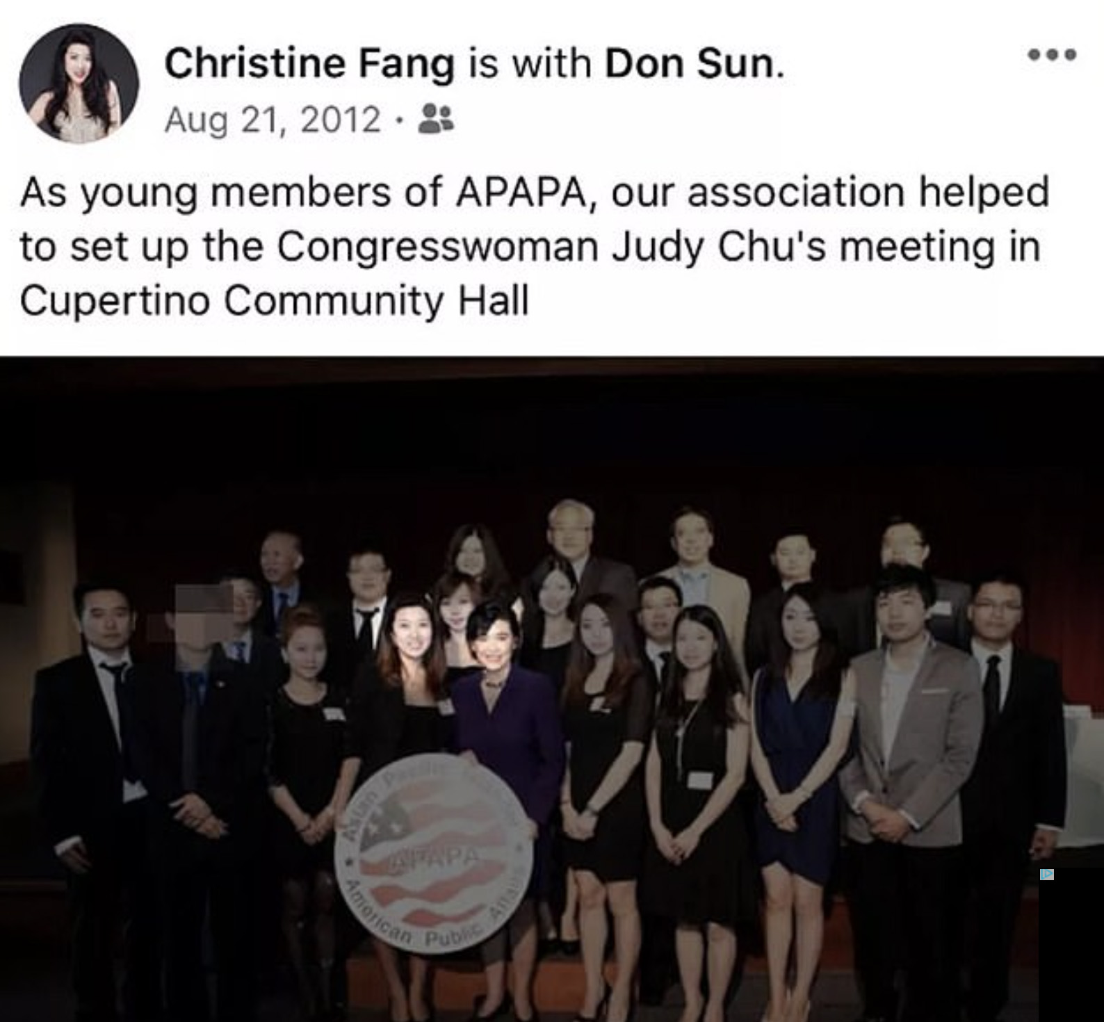 Fang served as the president of the Chinese Student Association and the campus chapter of APAPA