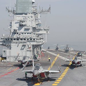 Deck of Indian Navy Aircraft Carrier INS Vikramaditya