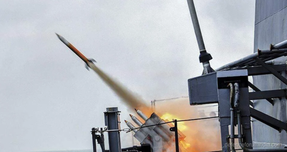 Indian Navy Kolkata Class Destroyer Firing Kavach Rocket