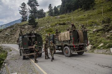 Indian army convoy carrying reinforcements and supplies, drive towards Leh, on Sept. 2.