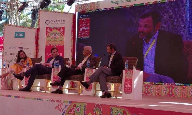 <p>Shaheen Salahuddin (L) moderating a panel talk, titled “Search for peace and security among neighbours” at the 14th Karachi Literature Festival on Feb 19, 2023. Michael Kugelman (L2), Zahid Hussain (C) and Athar Abbas (R) give their opinions on Pakistan’s existing diplomatic relations with its neighbours, especially India and Afghanistan.</p>