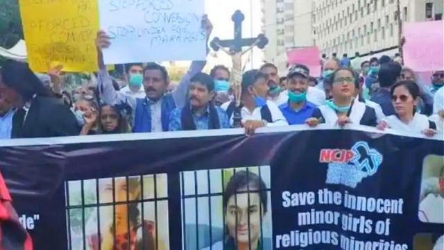Protests against forced conversions in Pakistan. 