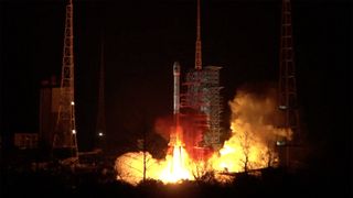 A Chinese Long March 3B rocket failed to launch the Indonesian Nusantara Dua communications satellite successfully on April 8, 2020. Shown here, a similar rocket lifts off from the Xichang Satellite Launch Center on March 9.