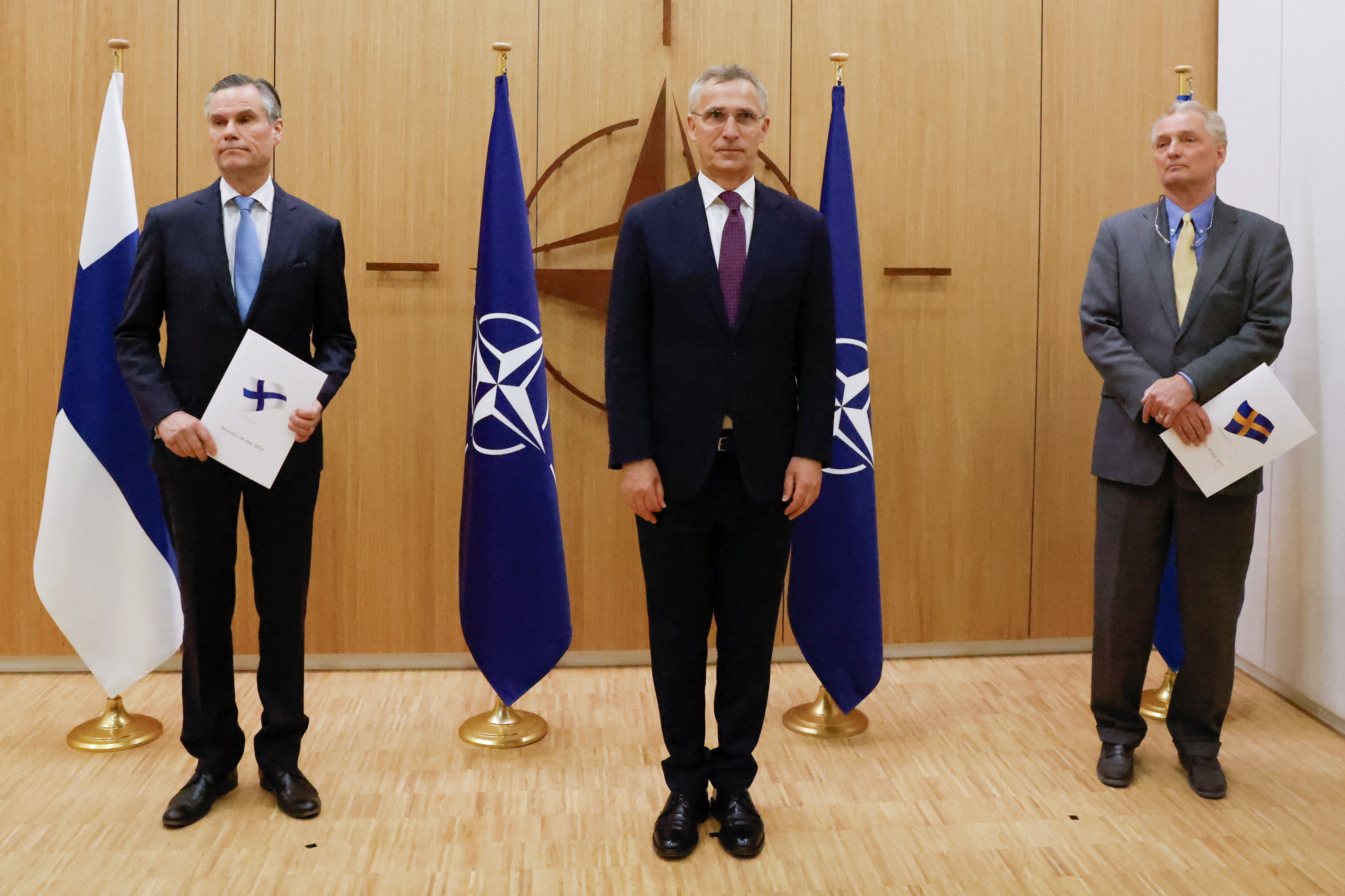 NATO holds ceremony to mark Sweden's and Finland's application for membership in Brussels