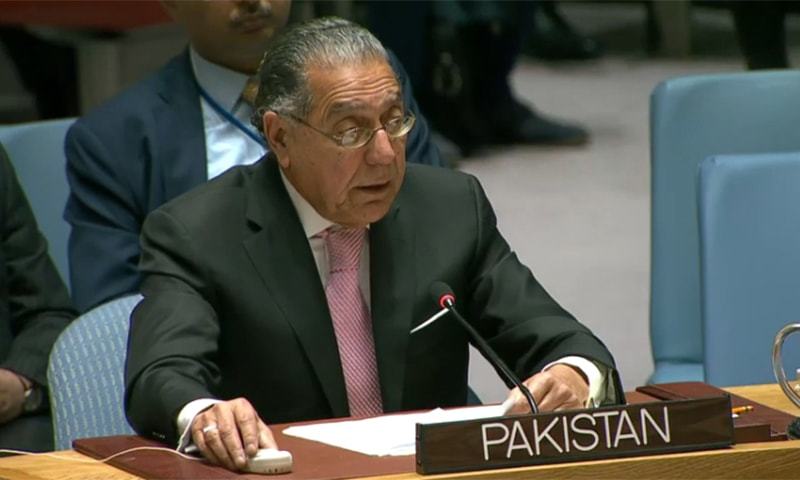 In this Jan 2020 file photo, Pakistan's ambassador to the United Nations Munir Akram addresses the UNSC. — APP