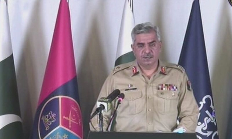 DG ISPR Maj Gen Babar Iftikhar addresses a press conference. — DawnNewsTV