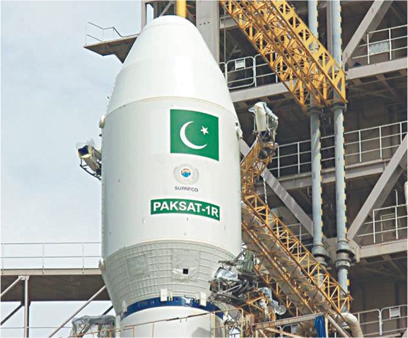  (Inset) Pakistan’s first communications satellite, PAKSAT-1R, 