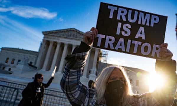 Anti-Trump demonstrators protest outside the US Supreme Court in February.