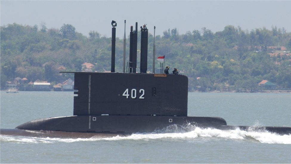 A KRI Nanggala-402 submarine performs an exercise in Surabaya, East Java, Indonesia, in 2014
