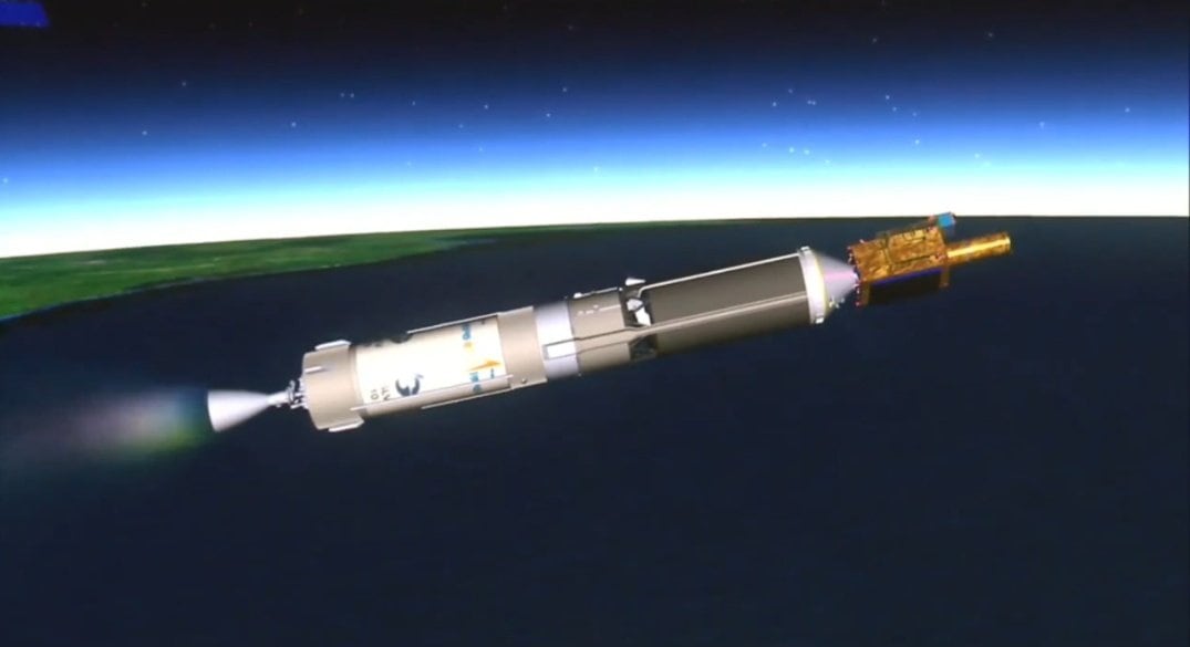 A representation of the GISAT-1 satellite on the Isro telemetry screen moments after the GSLV-F10 launch. (Screengrab from live telecast)