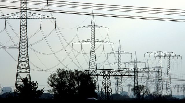 High-voltage power lines and electricity pylons