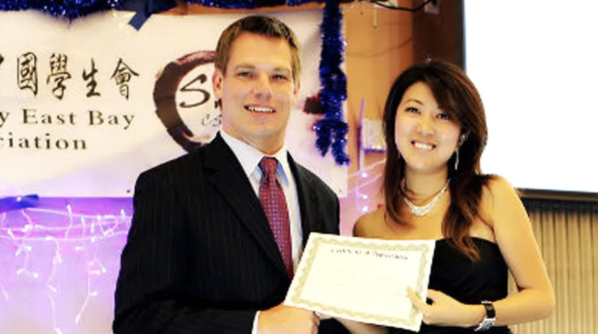 Rep Eric Swalwell (left) with suspected Chinese intelligence operative Christine Fang (Swalwell has not been of having a sexual relationship with Fang, nor any wrongdoing)